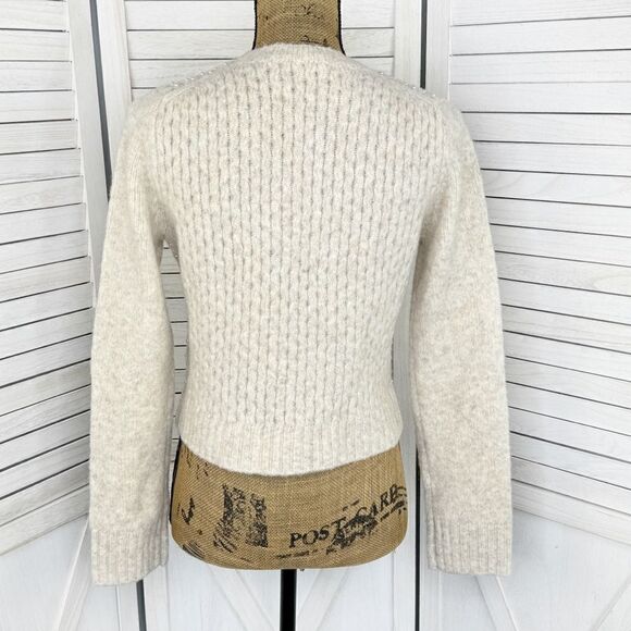 Zara Pearl Embellished Wool Blend Pullover Crop Sweater Beige Large - Picture 5 of 14
